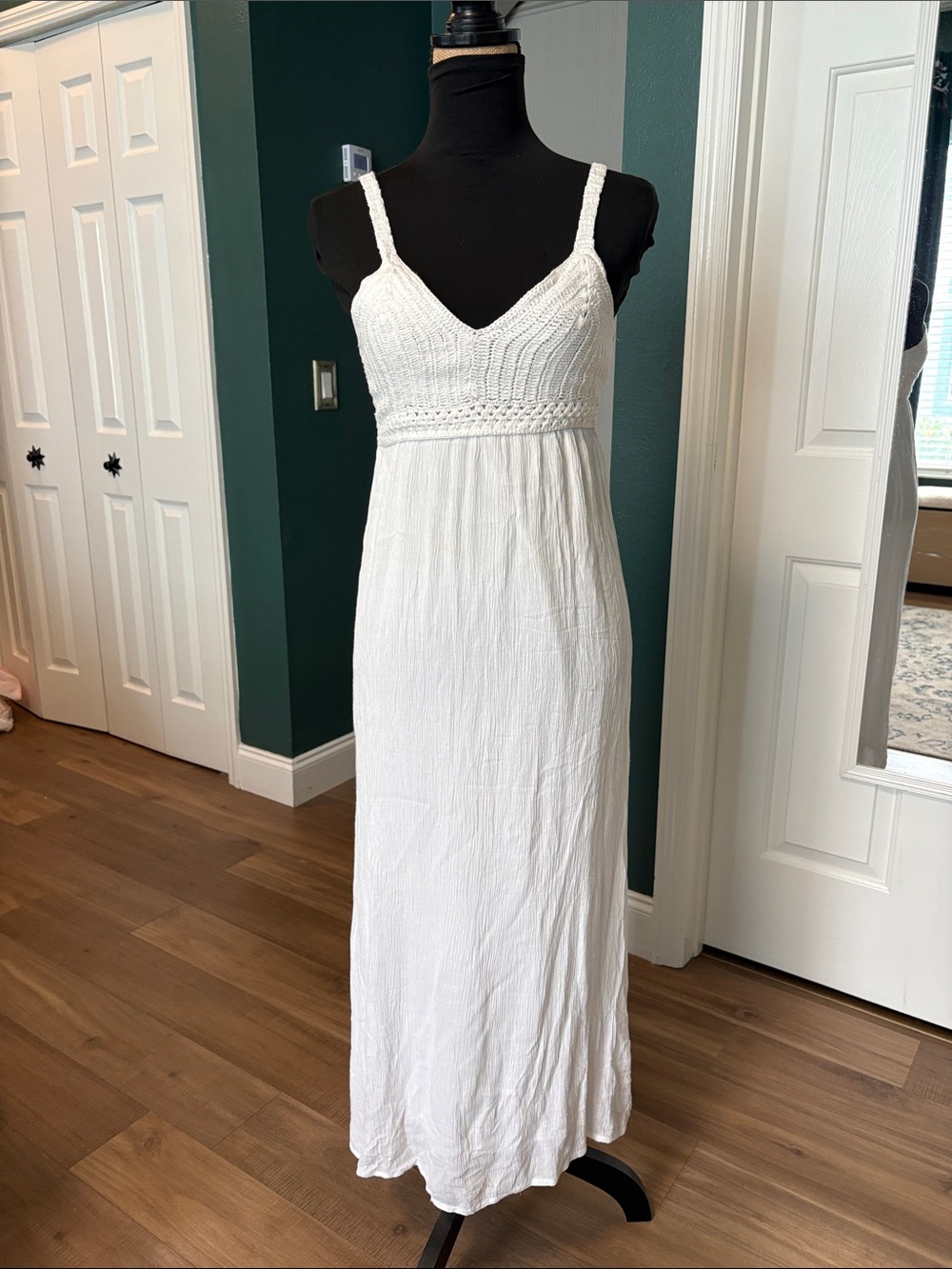 Sincerely Jules White Crochet-Bodice Maxi Dress